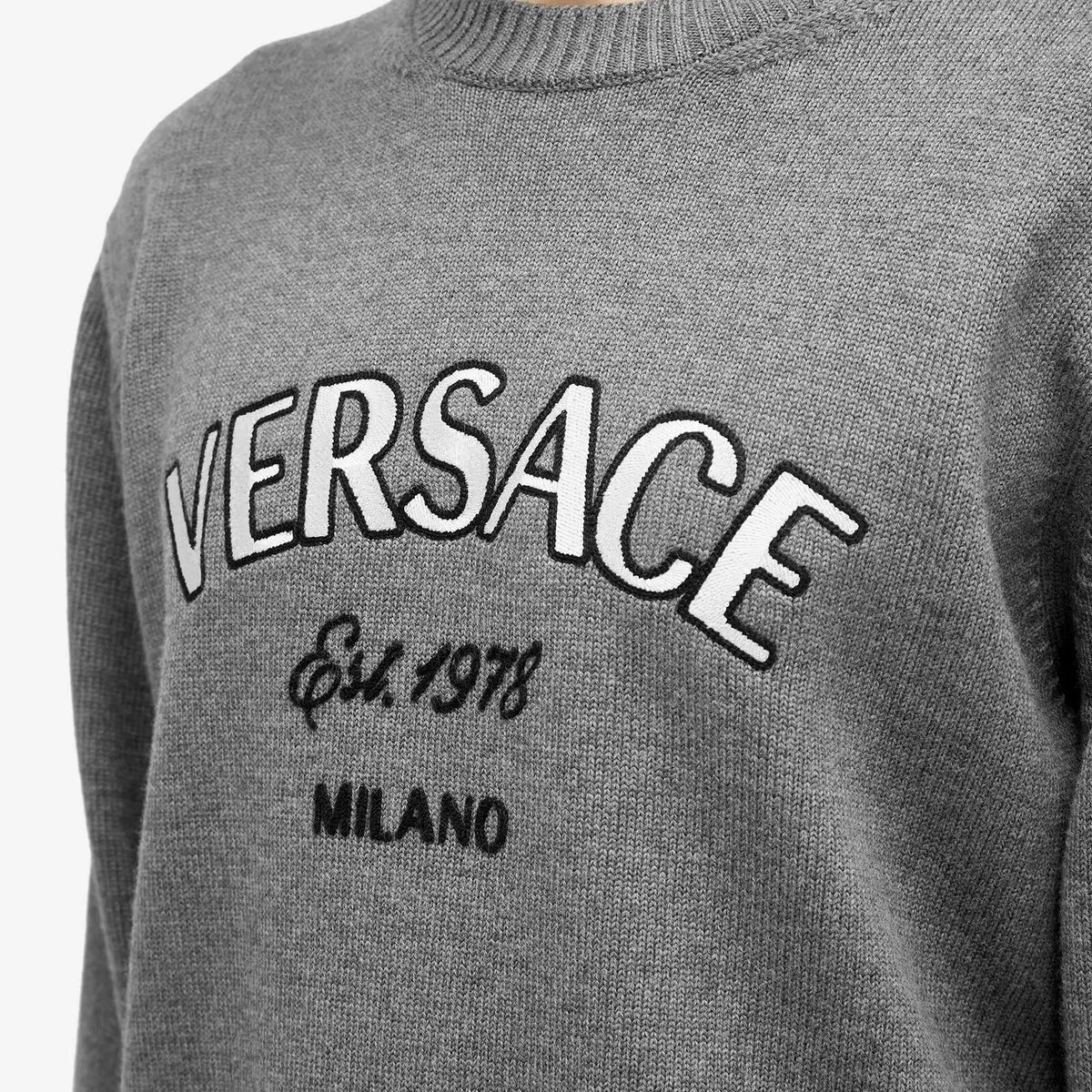 VERSACE || Men's Milano Embroidered Knit Pullover In Medium Grey