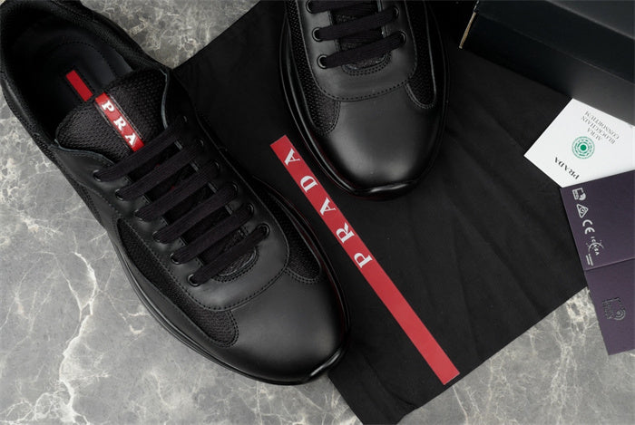 PRADA BLACK LEATHER AMERICA'S CUP SNEAKERS