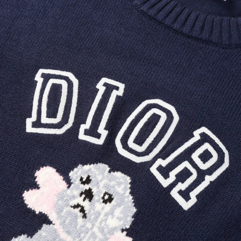 CHRISTIAN DIOR || Bobby Cashmere Jacquard Knit Top Navy