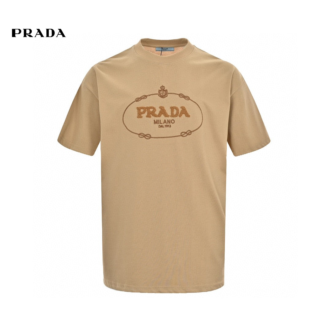 Chic Prada Milano Beige Logo Tee for Effortless Style