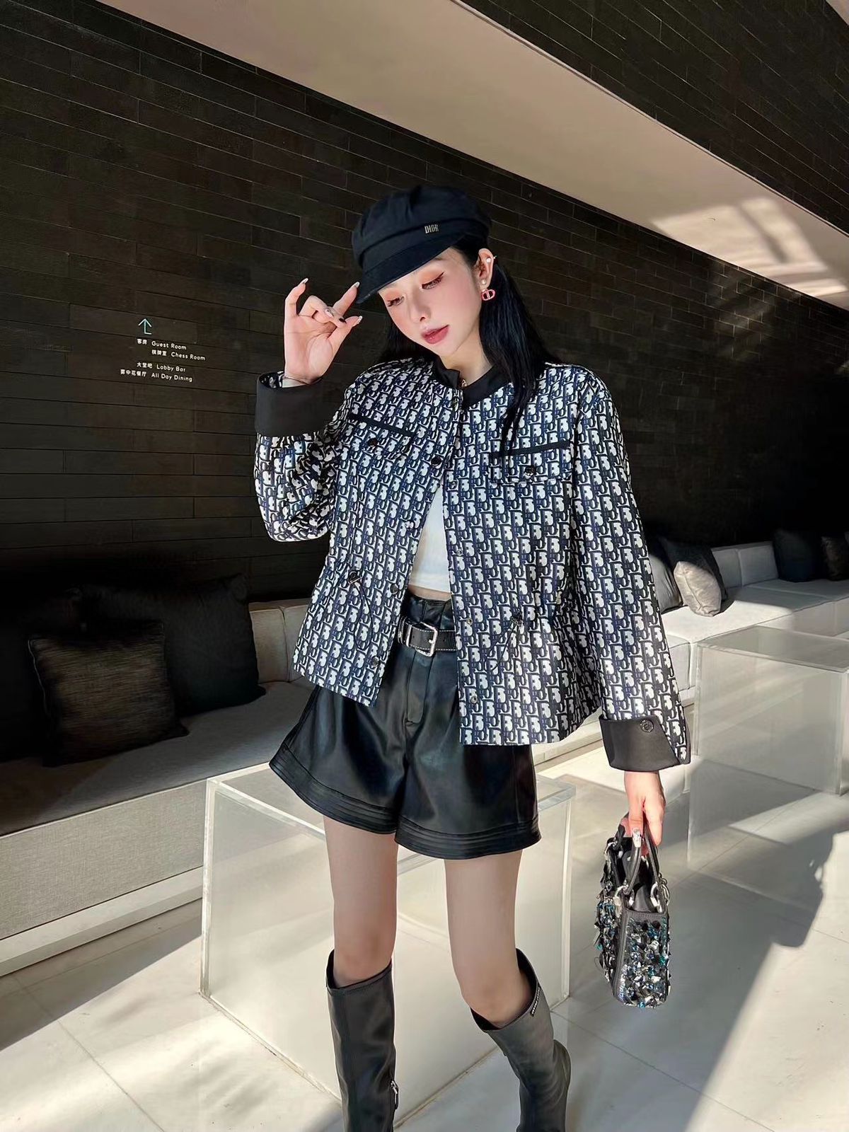 CHRISTIAN DIOR || Dior Black Premium Quality Monogram Print Jacket For Her