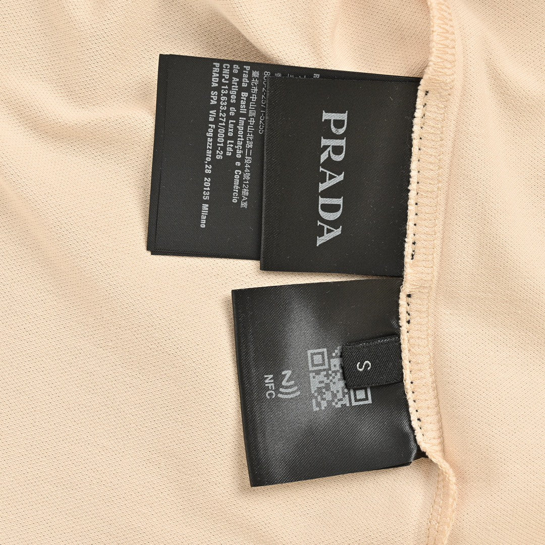 Elegant Beige Polo Shirt with Iconic Prada Logo Patch