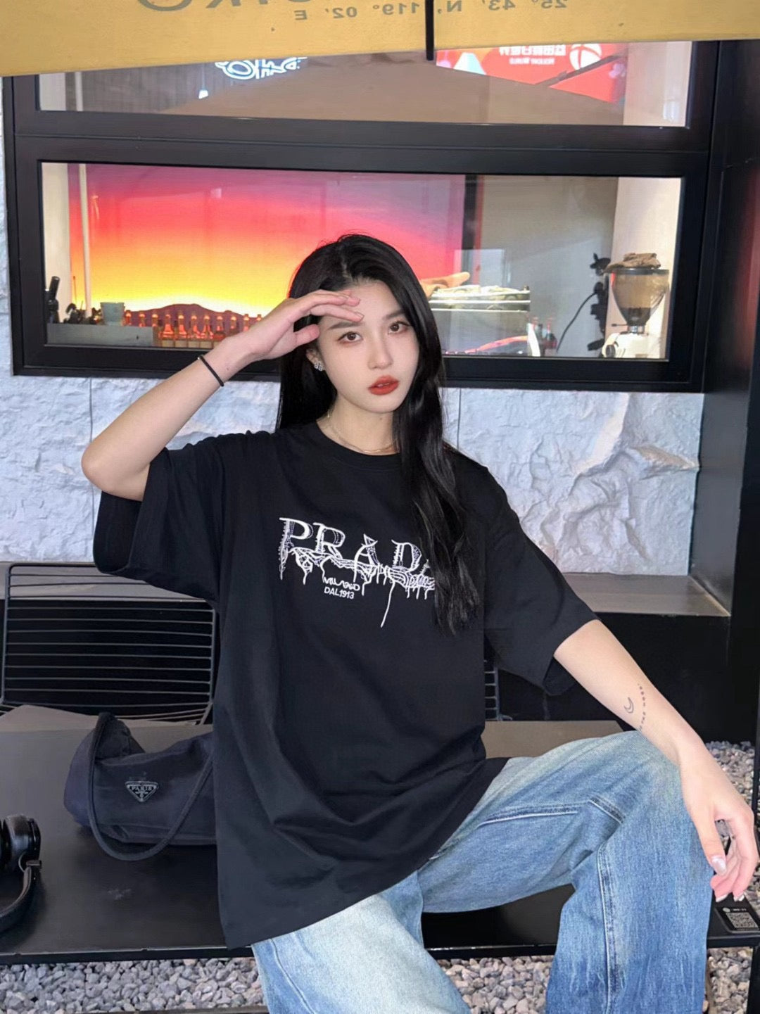 Chic Black Prada Graphic Logo T-Shirt