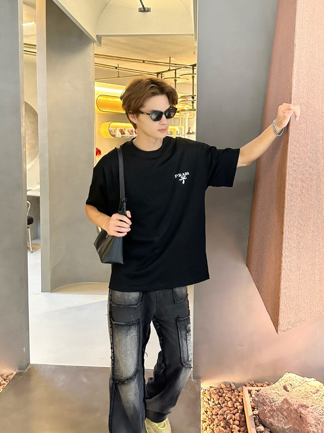 Stylish Prada Milano Logo Black Tee