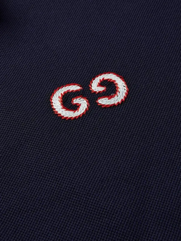 GUCCI || Logo-Embroidered Stretch-Cotton Piqué Polo T-Shirt - Blue