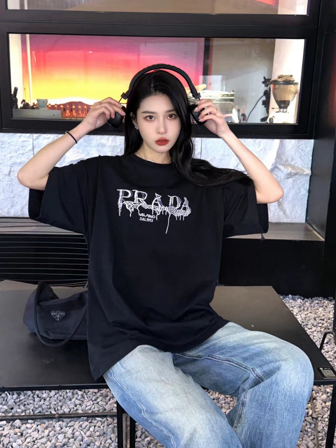 Chic Black Prada Graphic Logo T-Shirt