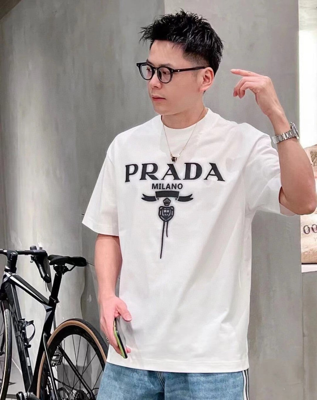 Chic Prada Milano White Logo Tee