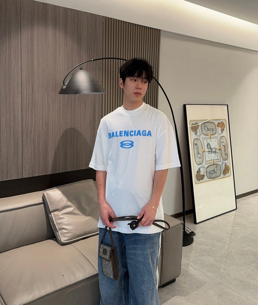 Balenciaga Blue Logo T-Shirt (White)