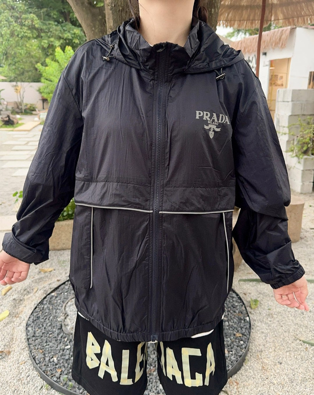 Prada Sleek Black Lightweight Hooded Jacket