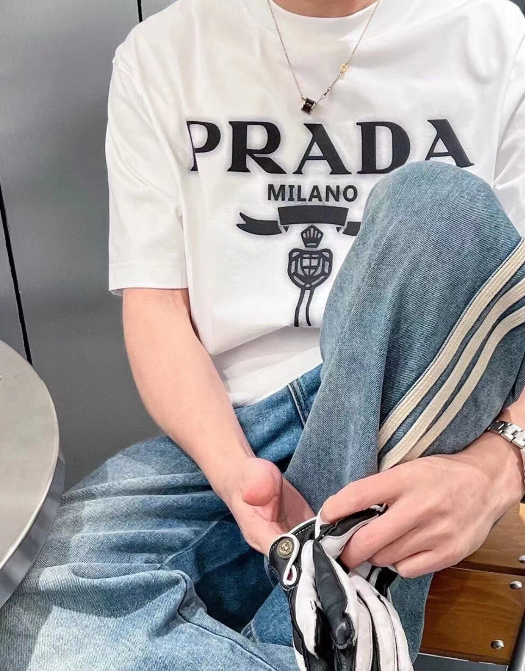 Chic Prada Milano White Logo Tee