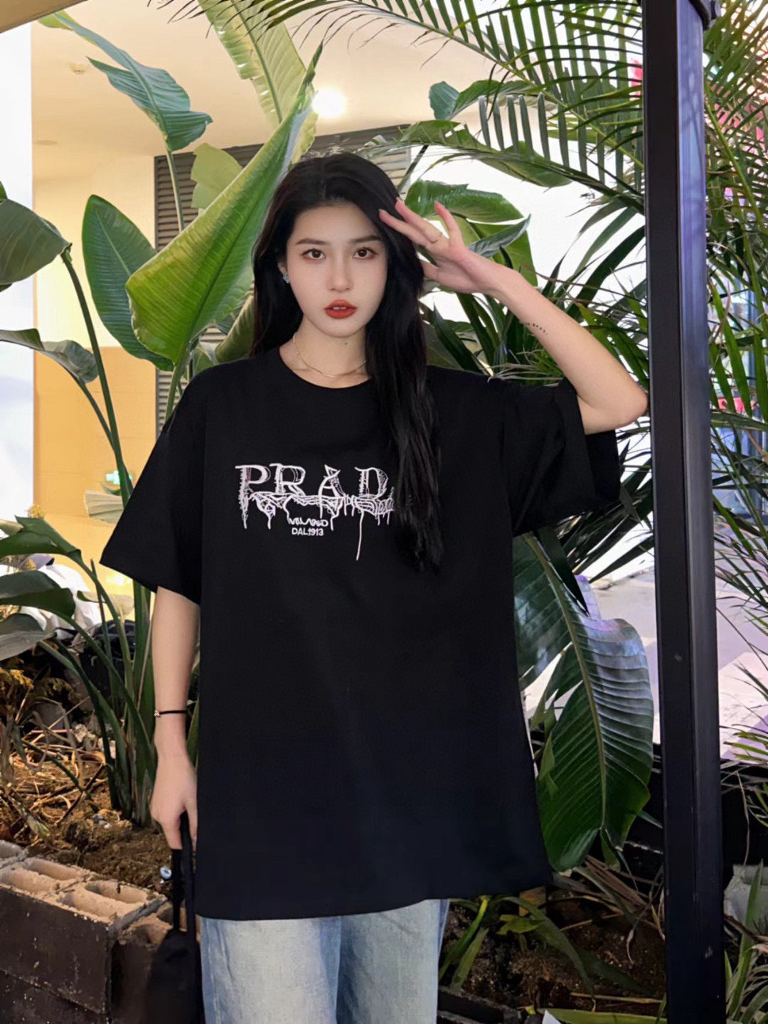 Chic Black Prada Graphic Logo T-Shirt