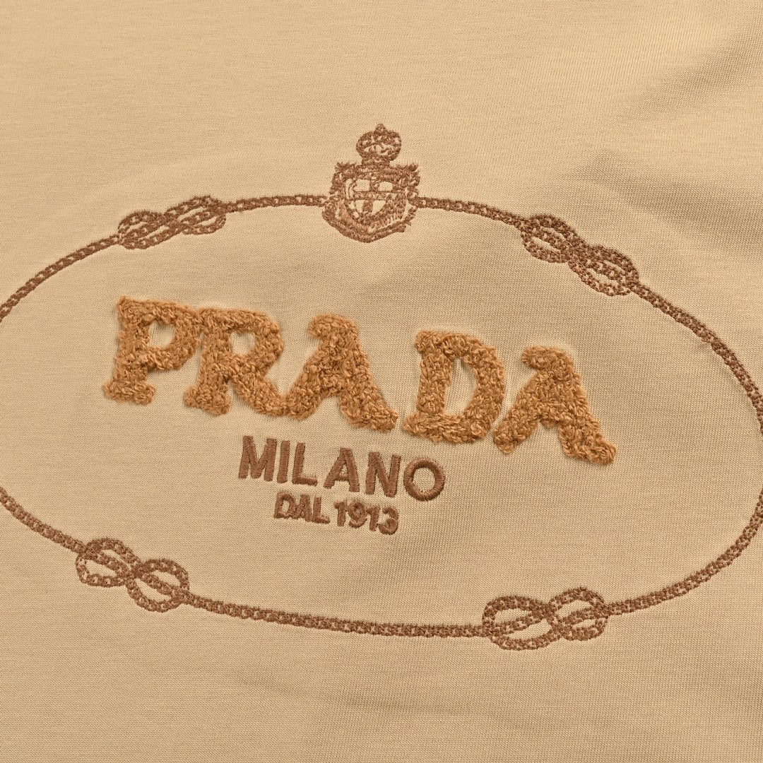 Chic Prada Milano Beige Logo Tee for Effortless Style