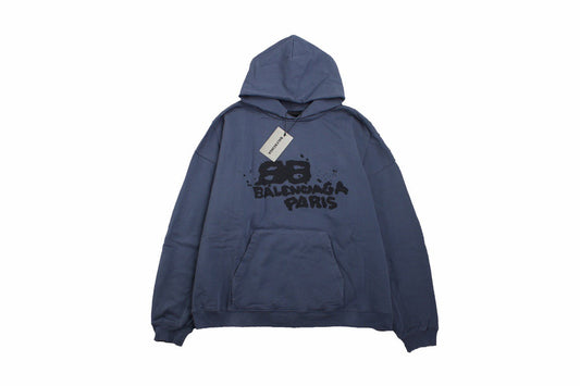 Balenciaga Paris Graffiti Hoodie - Blue