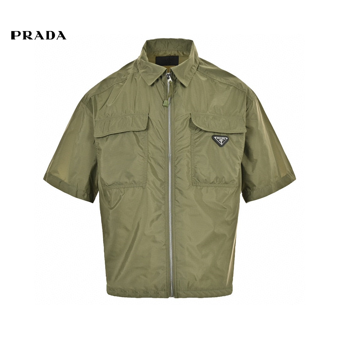 Chic Olive Green Short-Sleeve Jacket by Prada