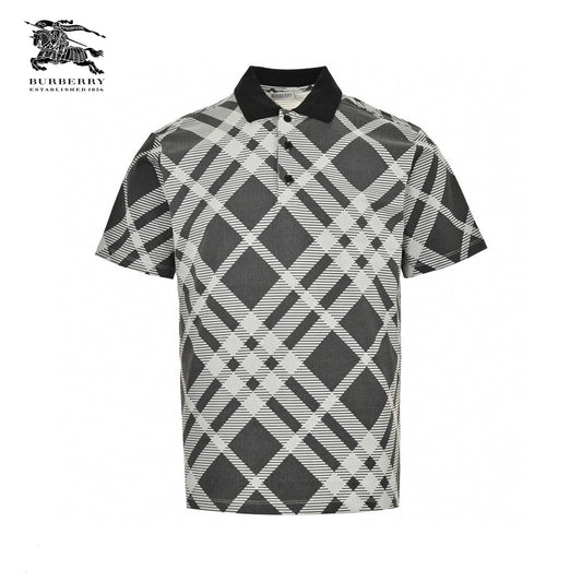 Burberry Geometric Check Polo Shirt (Black and White)