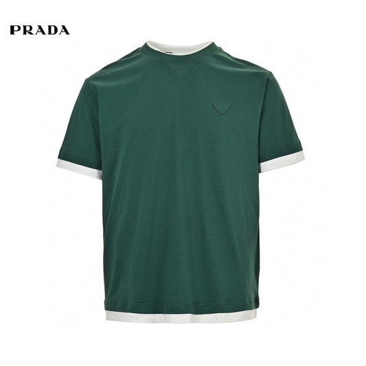 Chic Prada Green T-Shirt with Stylish Contrast Trim