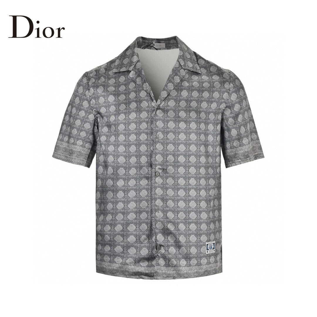 Dior Geometric Pattern Short Sleeve Shirt in Gray