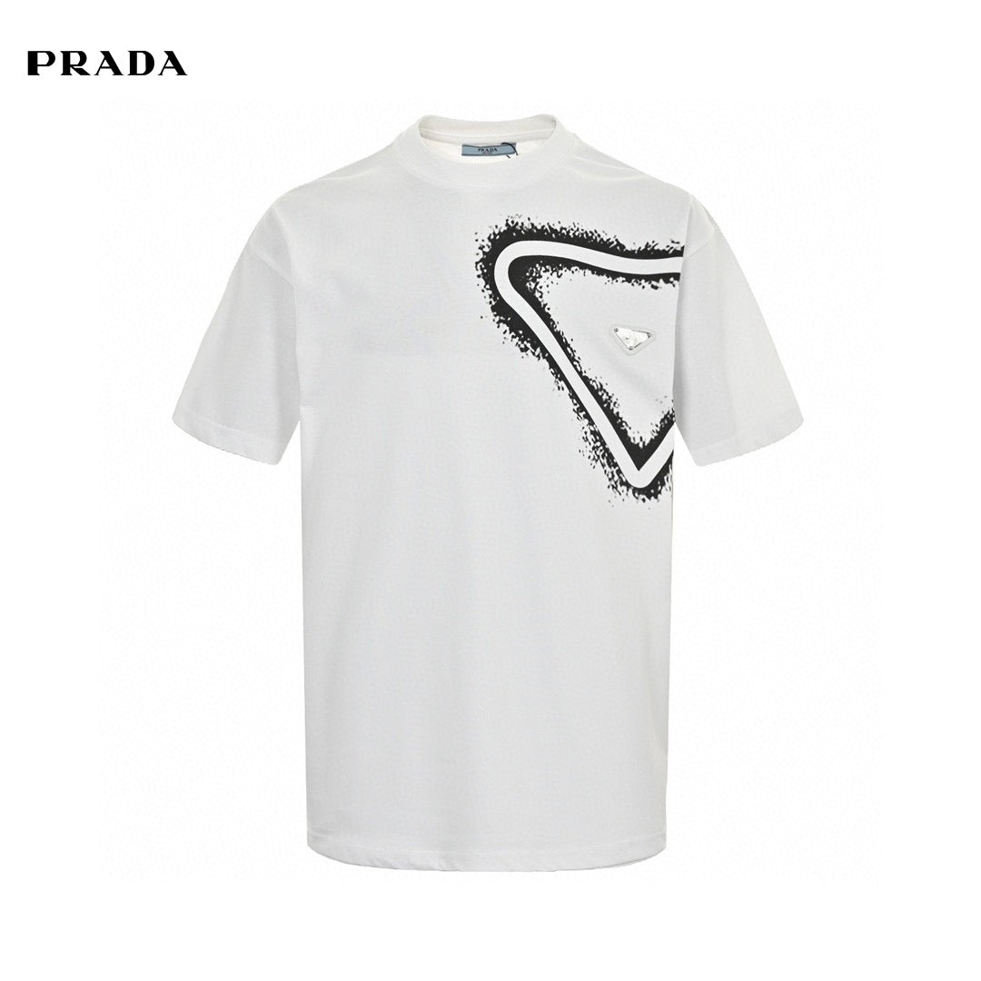 Prada White Triangle Spray Paint Logo Tee