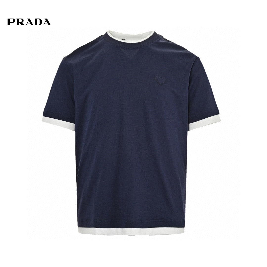 Stylish Navy T-Shirt with Chic Contrast Trim by Prada