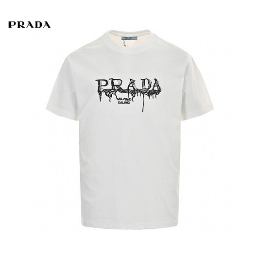 Stylish White Prada Graphic Logo Tee