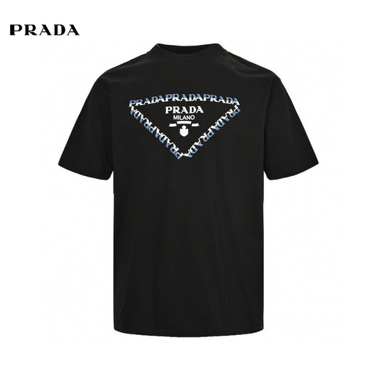 Stylish Black Prada T-Shirt with Eye-Catching Logo Design