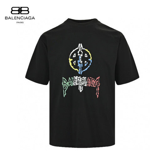 Balenciaga Multicolor Graphic Logo Black T-Shirt