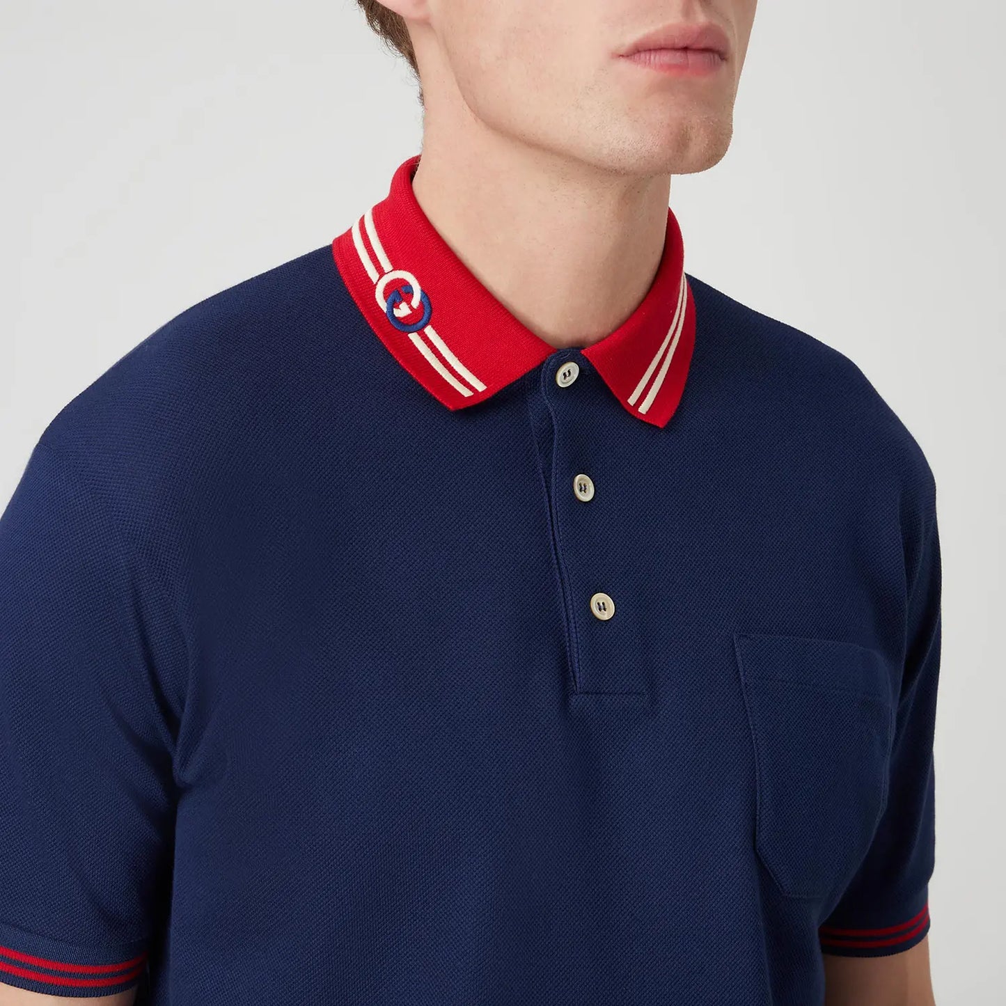 GUCCI || Cotton Piquet Polo T-Shirt With Interlocking G Logo