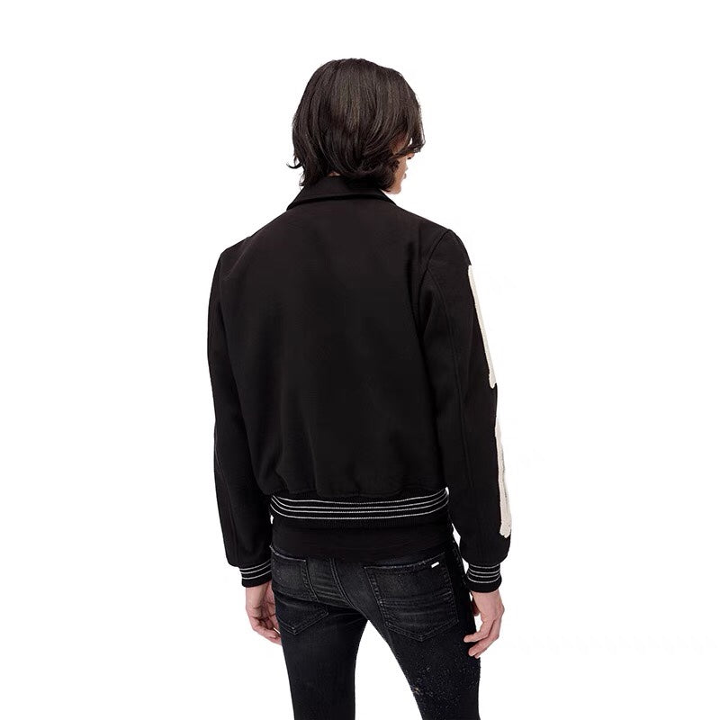 AMIRI thickened loose bomber baseball jacket Black