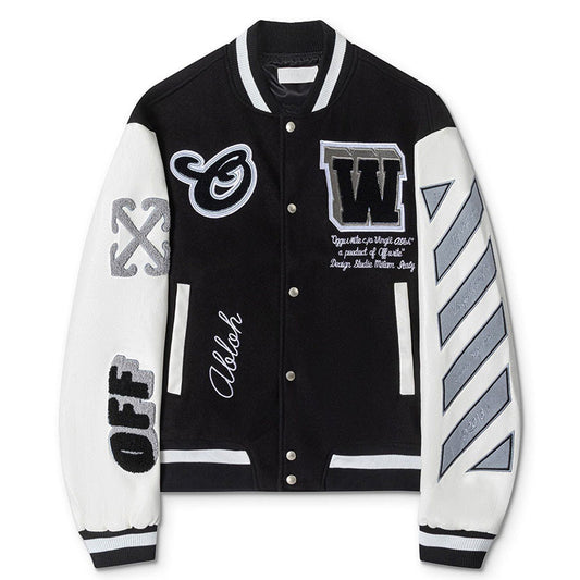 OFF WHITE leather wool varsity Jacket