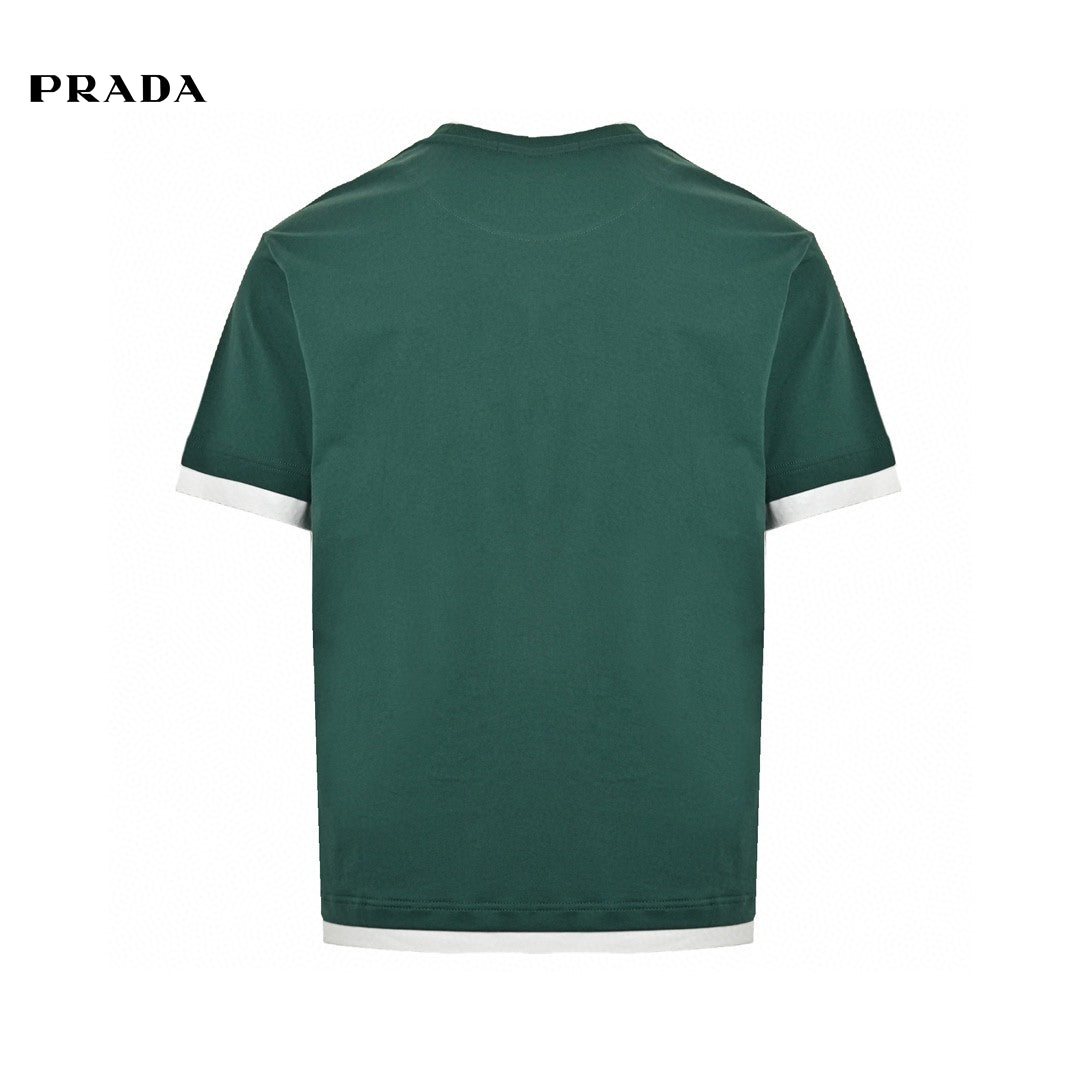 Chic Prada Green T-Shirt with Stylish Contrast Trim