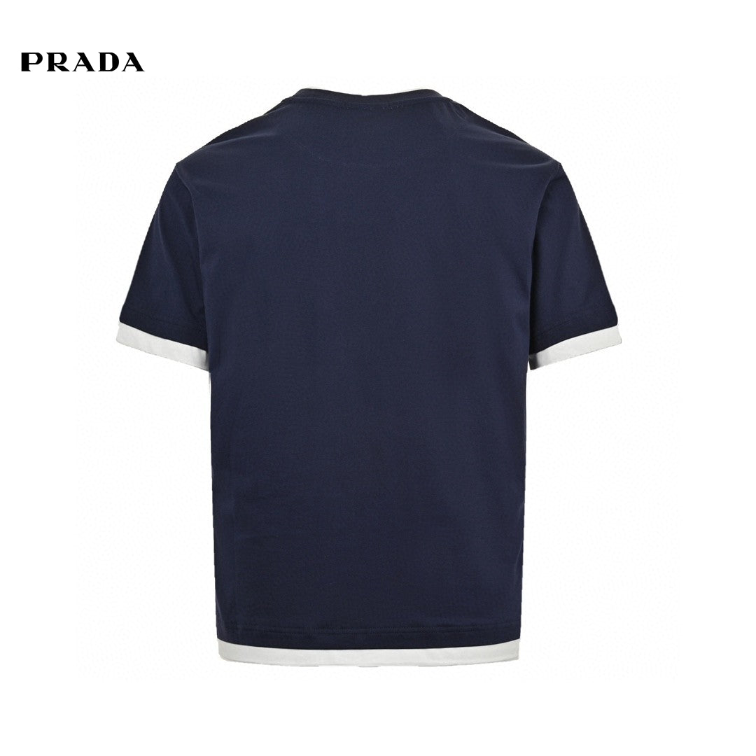 Stylish Navy T-Shirt with Chic Contrast Trim by Prada