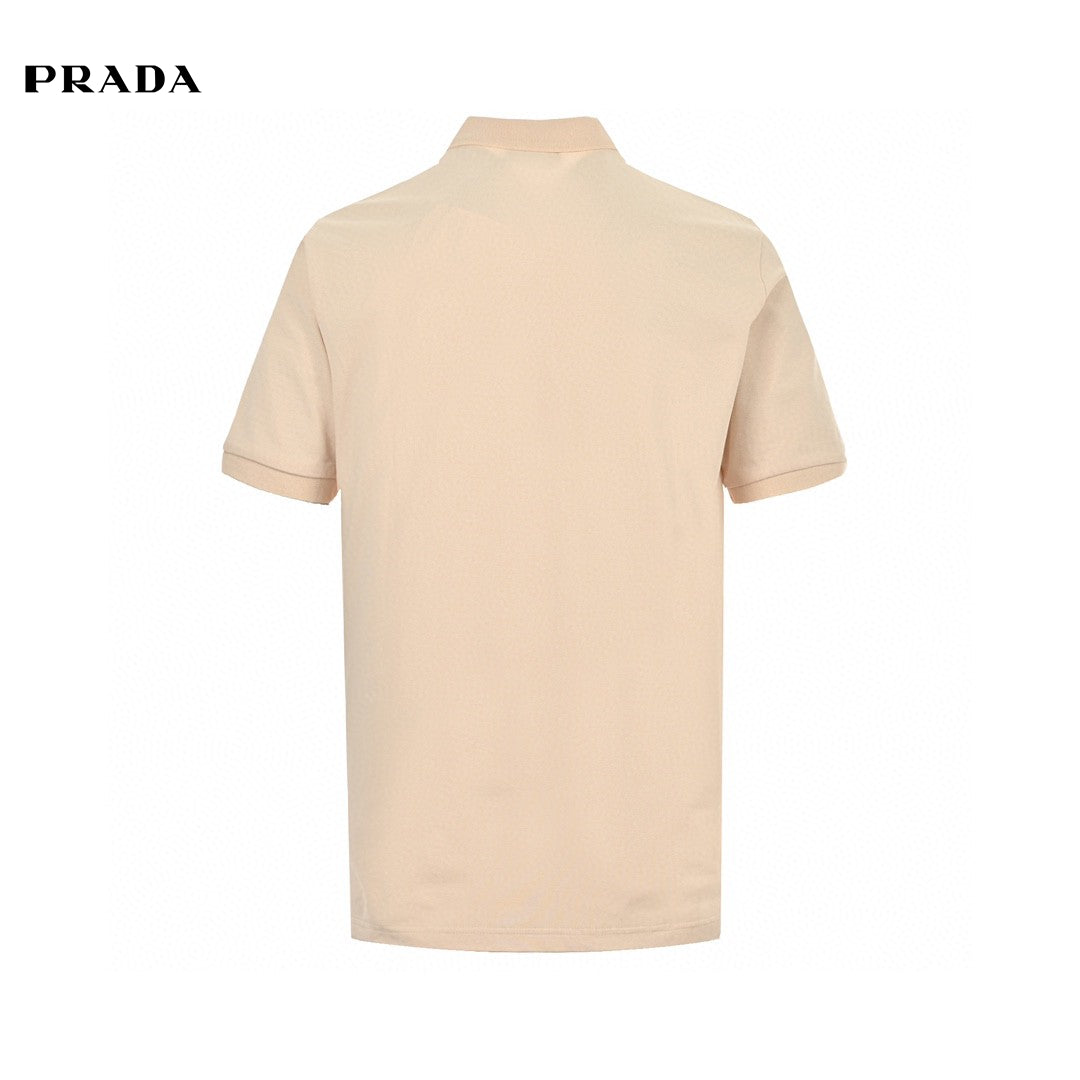 Elegant Beige Polo Shirt with Iconic Prada Logo Patch