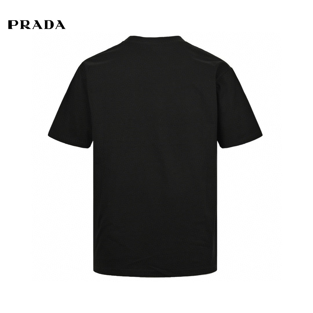 Stylish Black Prada T-Shirt with Eye-Catching Logo Design