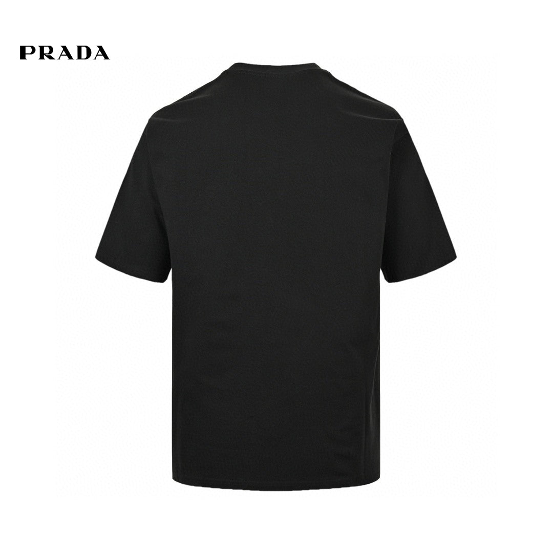 Stylish Black T-Shirt by Prada Featuring a Chic Geometric Pocket Detail