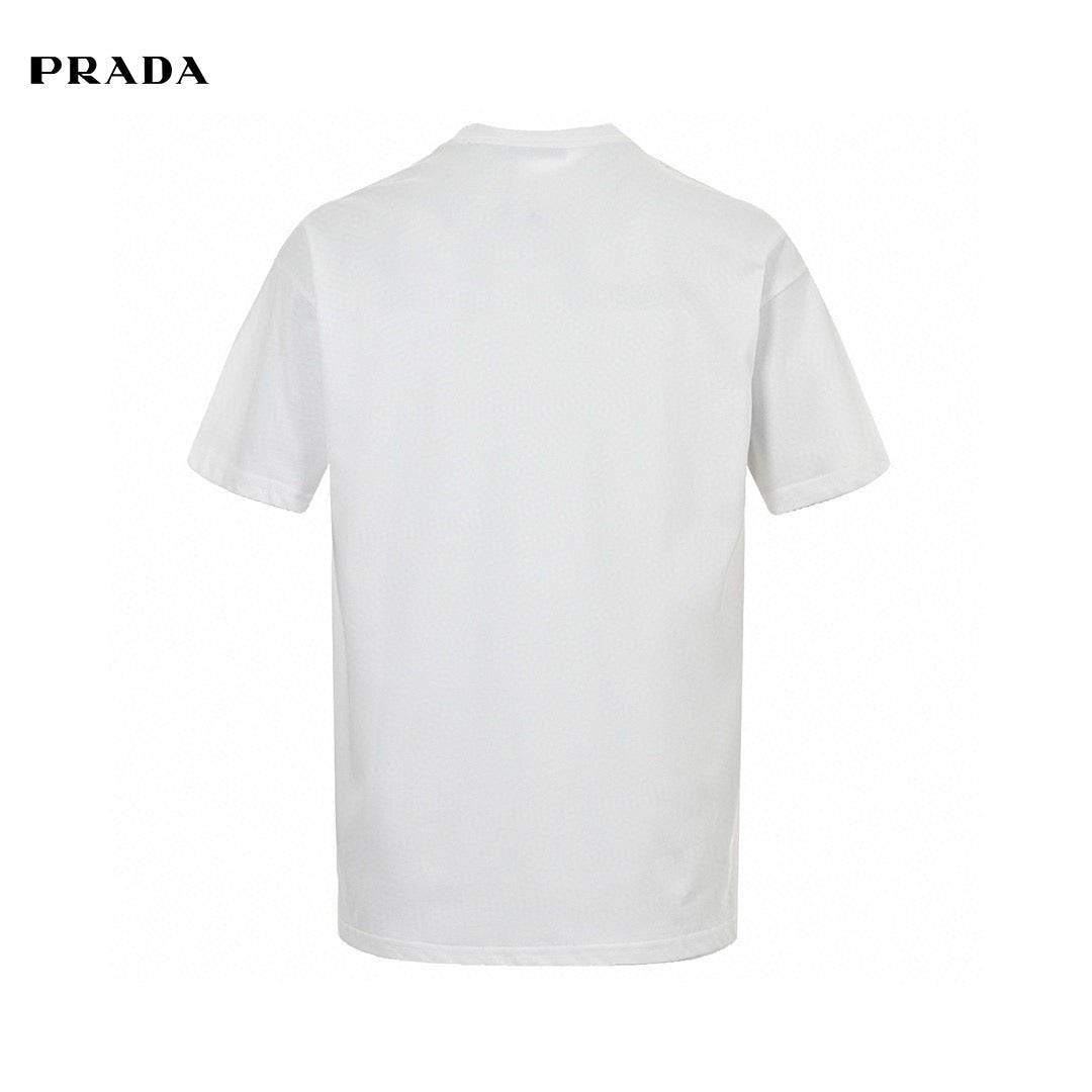 Prada White Triangle Spray Paint Logo Tee