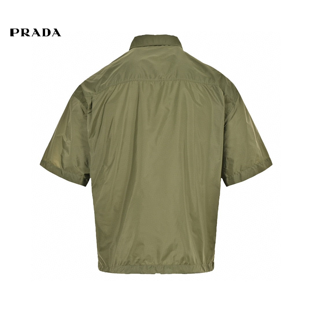 Chic Olive Green Short-Sleeve Jacket by Prada