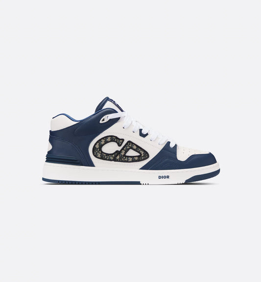 CHRISTIAN DIOR || Mid-Top Sneaker Navy Blue and White Smooth Calfskin Dior Oblique Jacquard