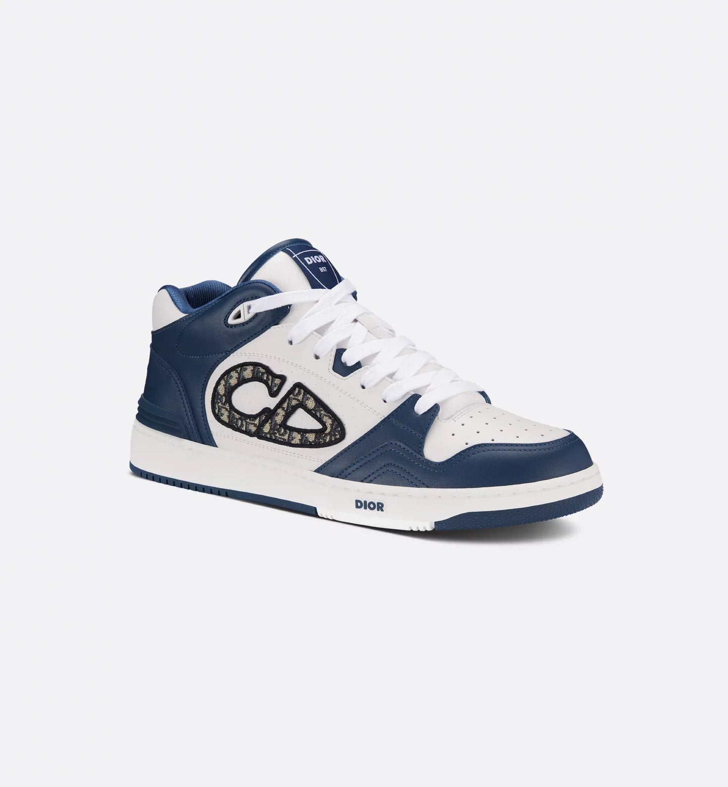 CHRISTIAN DIOR || Mid-Top Sneaker Navy Blue and White Smooth Calfskin Dior Oblique Jacquard