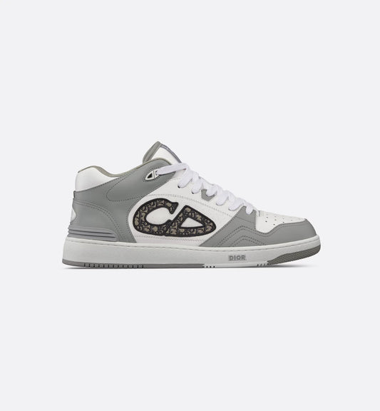 CHRISTIAN DIOR || Mid-Top Sneaker Grey and White Smooth Calfskin Oblique Jacquard Sneaker