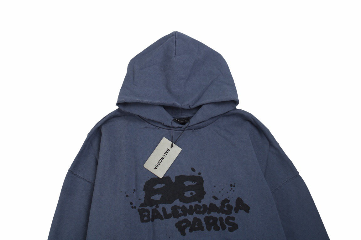 Balenciaga Paris Graffiti Hoodie - Blue