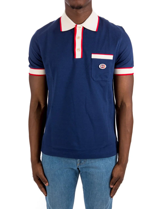 GUCCI || Logo-Patch Short-Sleeve Polo Shirt