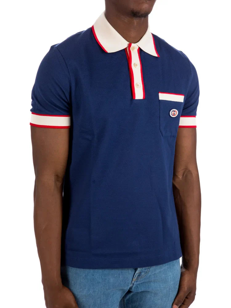 GUCCI || Logo-Patch Short-Sleeve Polo Shirt