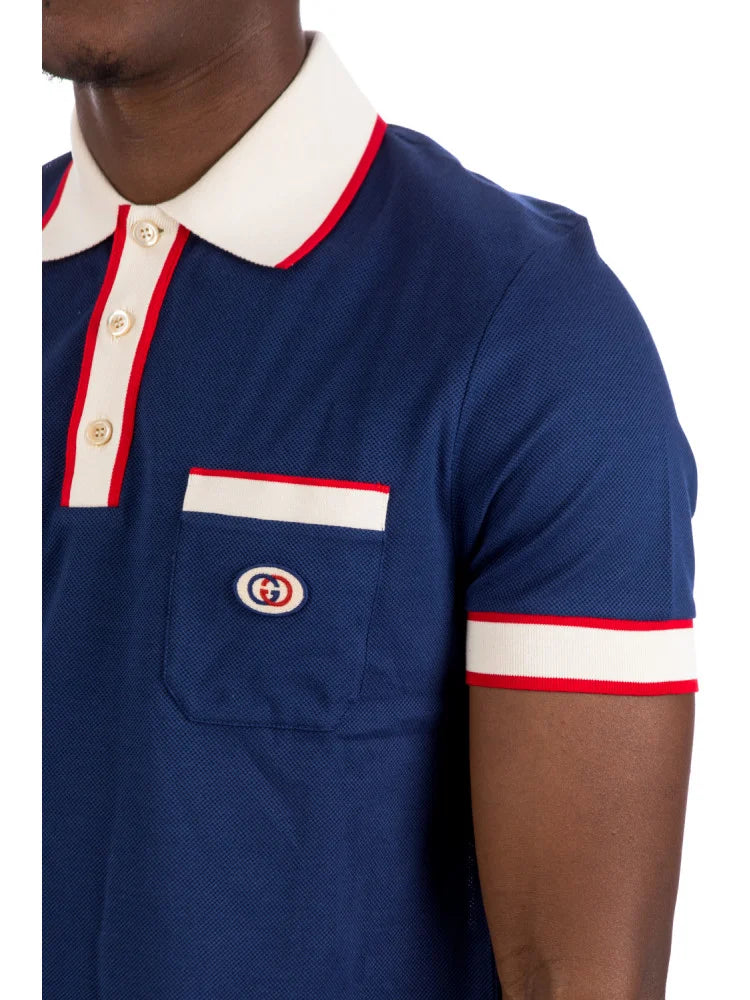 GUCCI || Logo-Patch Short-Sleeve Polo Shirt