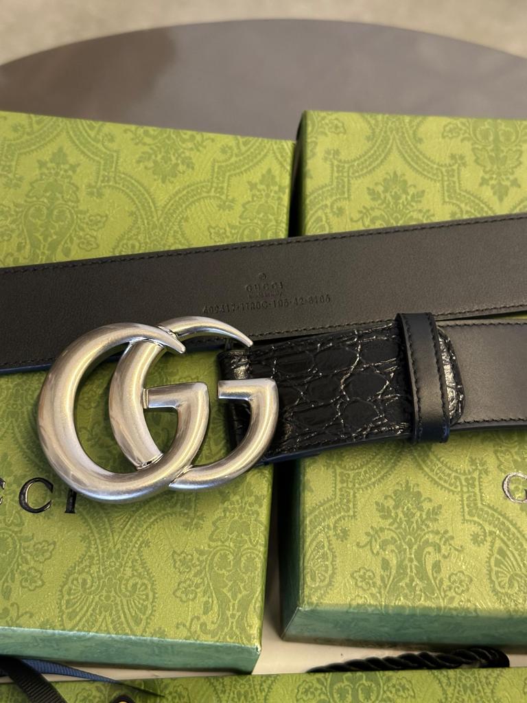 GUCCI || Crocodile Belt With Double G Buckle