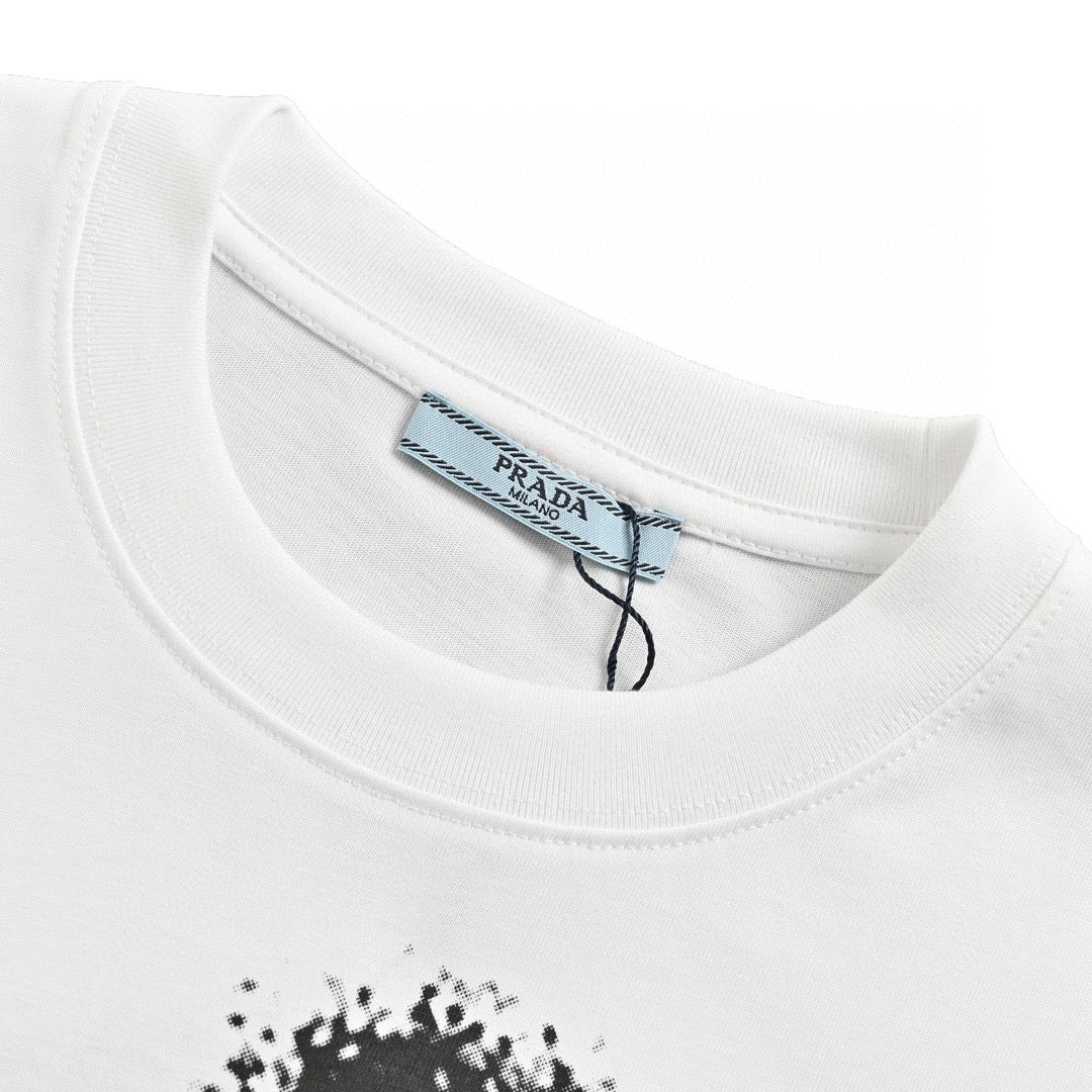 Prada White Triangle Spray Paint Logo Tee