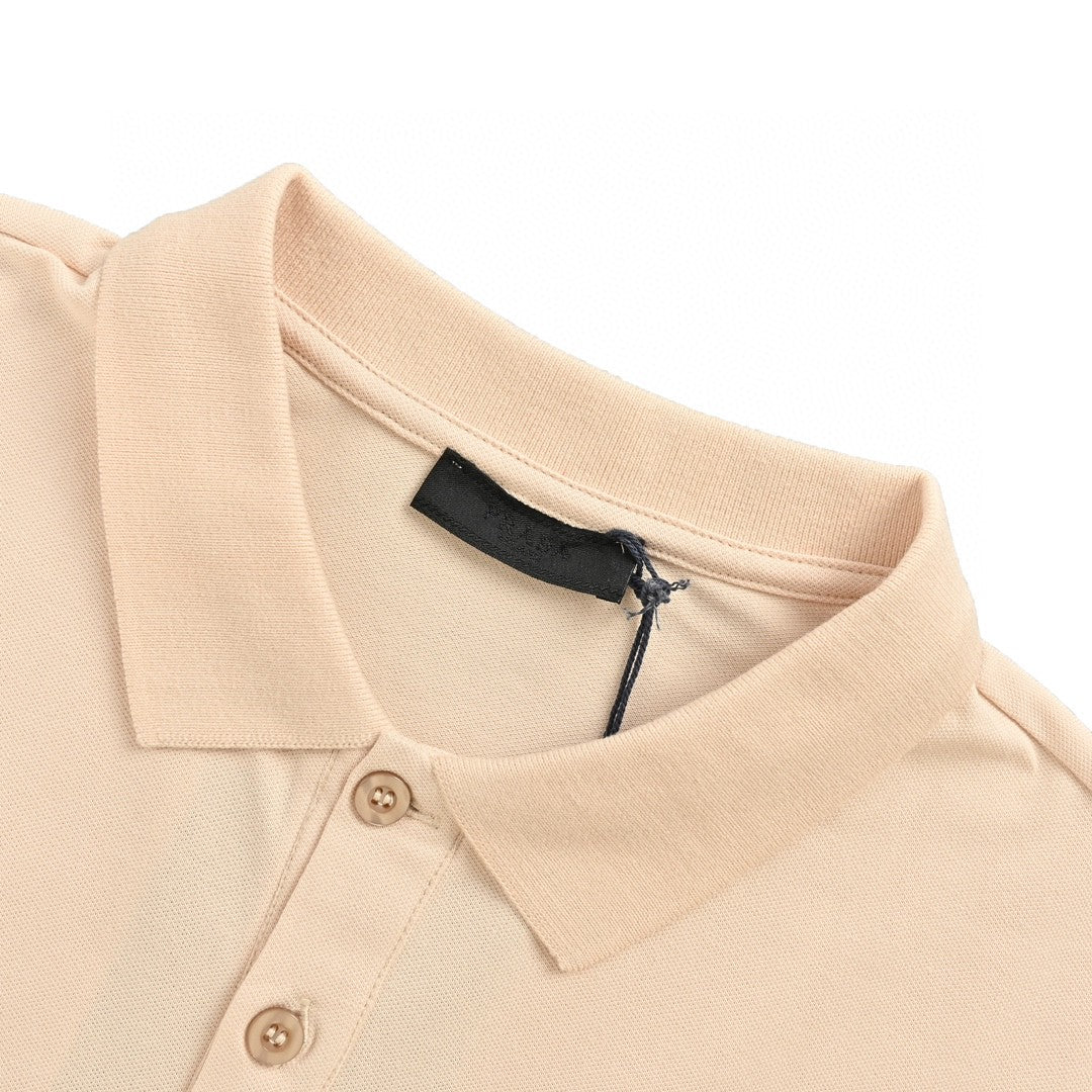 Elegant Beige Polo Shirt with Iconic Prada Logo Patch