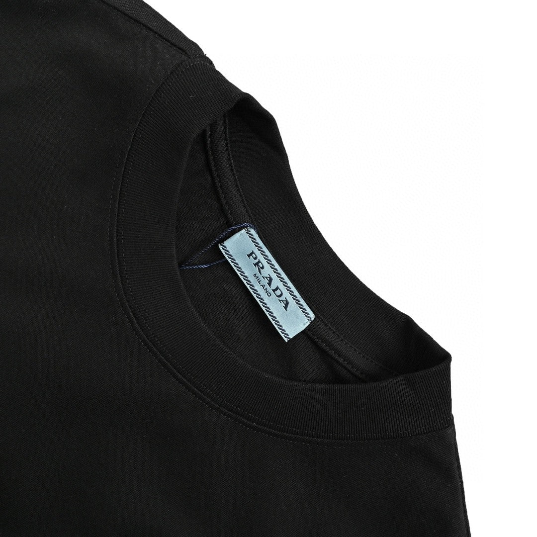 Stylish Black T-Shirt by Prada Featuring a Chic Geometric Pocket Detail