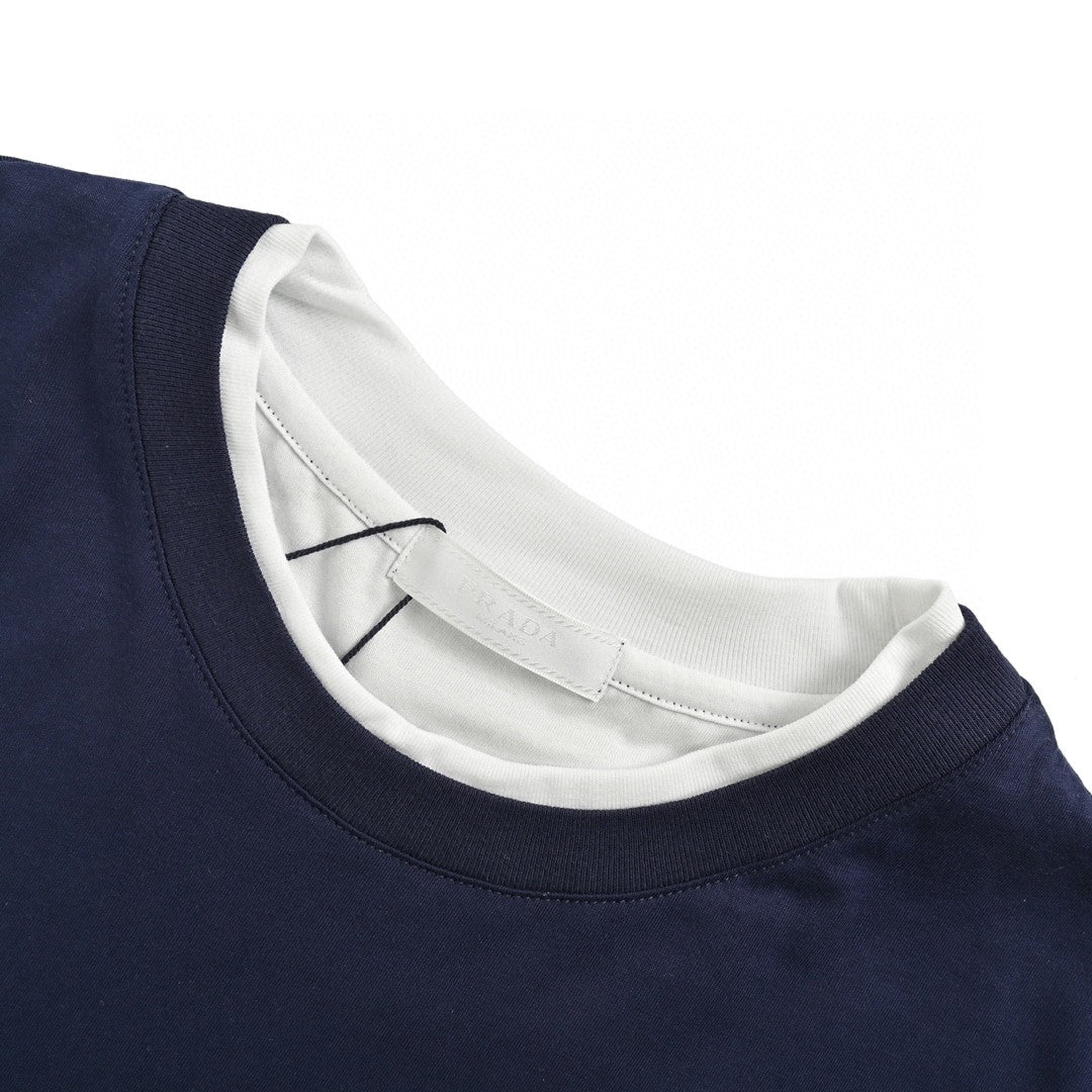 Stylish Navy T-Shirt with Chic Contrast Trim by Prada