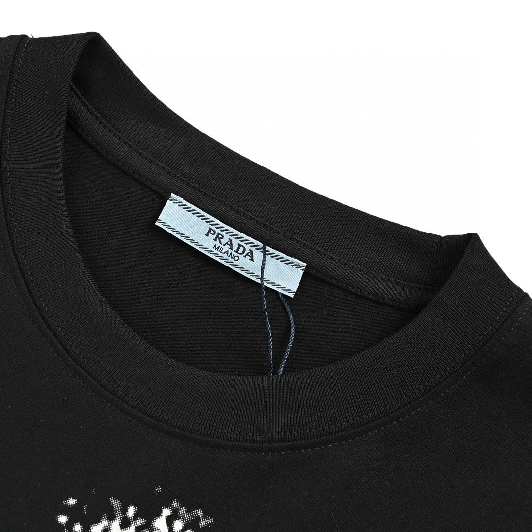 Prada Black Triangle Logo T-Shirt with Eye-Catching Spray Paint Design