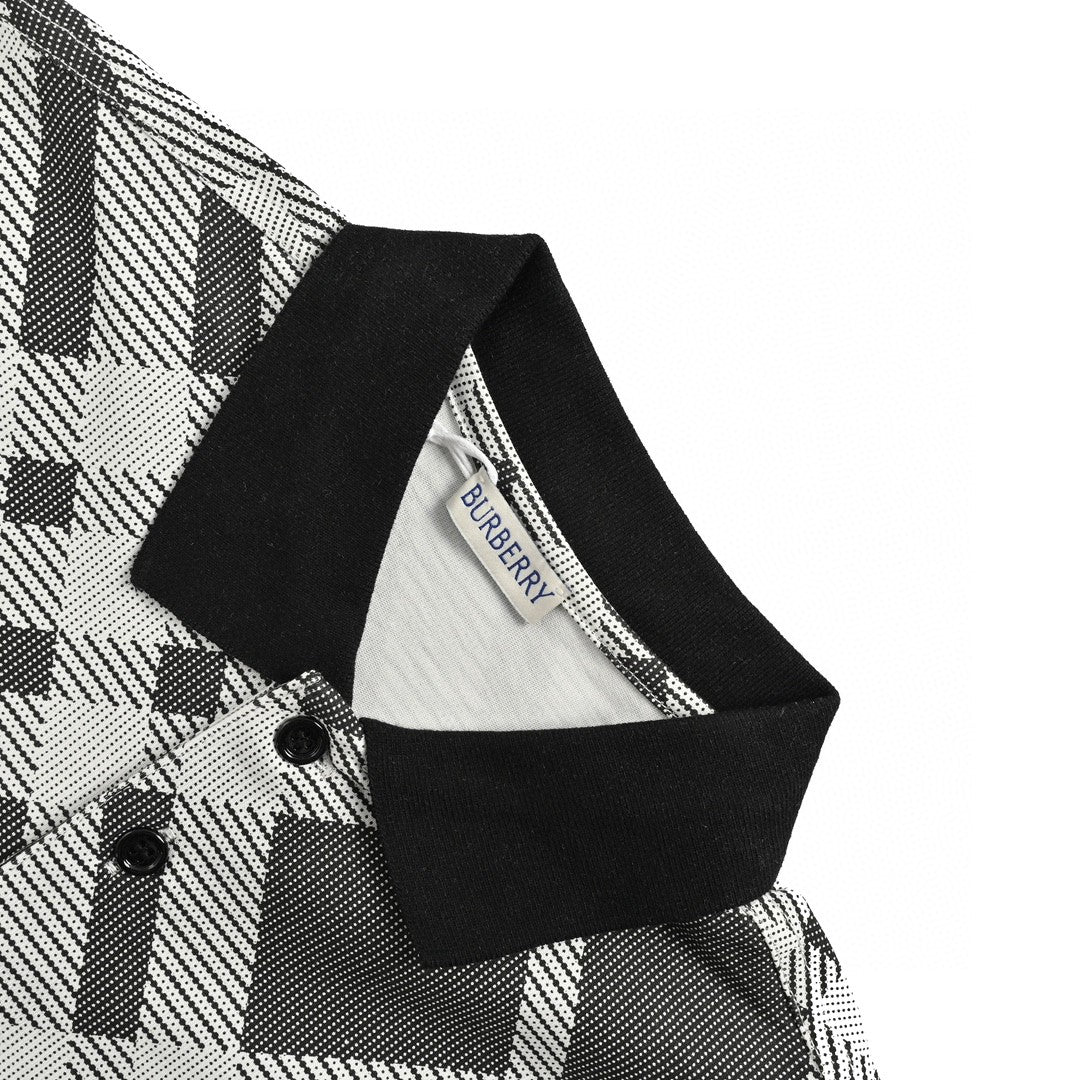 Burberry Geometric Check Polo Shirt (Black and White)